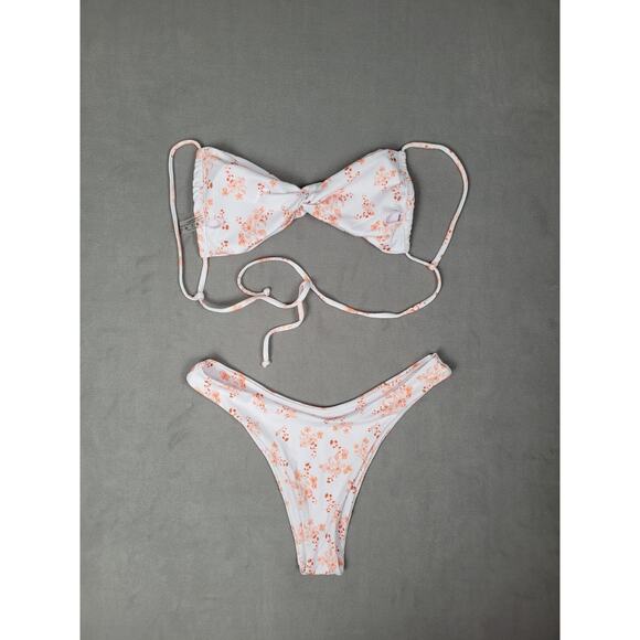 MakeMeChic Womens Twist Front Two Piece Bikini High Cut Thong Swimsuit Medium - Picture 5 of 6